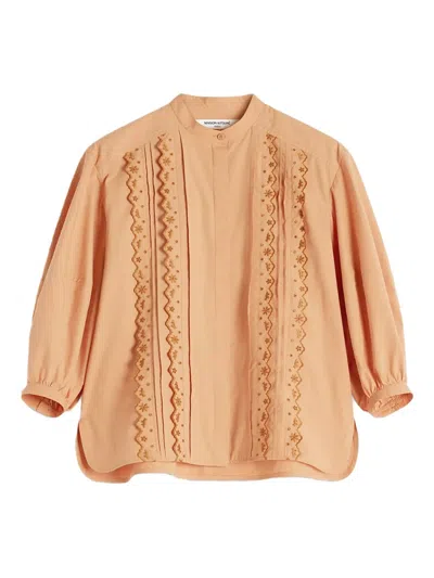 Maison Kitsuné Embroidered Long-sleeved Shirt In Brown