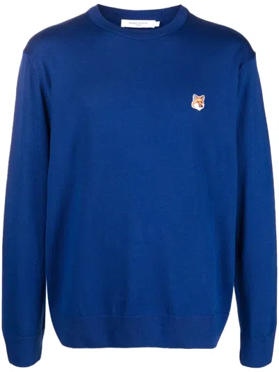 Maison Kitsuné Embroidered-motif Wool Jumper In Blue