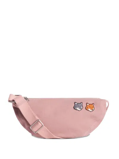 Maison Kitsuné Embroidered Shoulder Bag In Pink