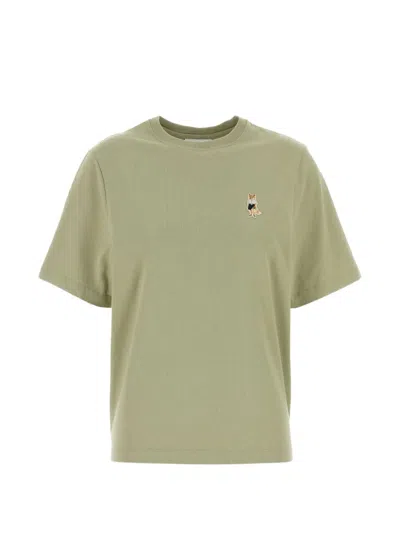Maison Kitsuné Cotton T Shirt Short Sleeves Crew Neck Embroidery In Green