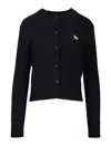 Maison Kitsuné Ex 0329 Baby Fox Lambswool Fitted Cardigan Knitwear Blue In Black