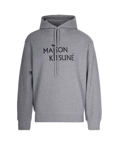 Maison Kitsuné Pillar Logo-embroidered Cotton Hoodie In Gray