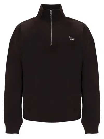 Maison Kitsuné Neutral Baby Fox Half-zip Cotton Sweatshirt In Black