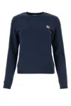 Maison Kitsuné Blue Crewneck Sweater With Fox Head Logo Patch On The Front In Cotton Woman In Blue