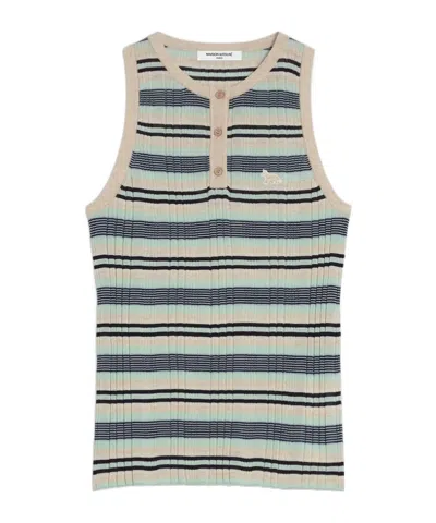 Maison Kitsuné Fine Rib Striped Tank Top In Green