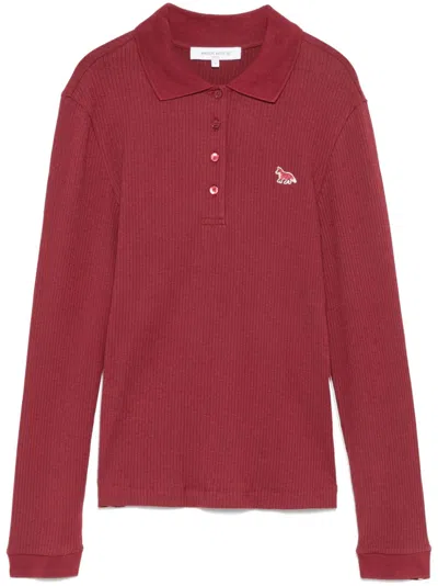 Maison Kitsuné Fine-ribbed Long-sleeve Polo Top In Red