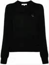 Maison Kitsuné Fitted Long-sleeve Wool Sweater With Embroidered Emblem In Black