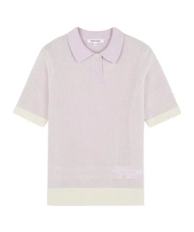 Maison Kitsuné Flash Fox Knitted Polo Top In White