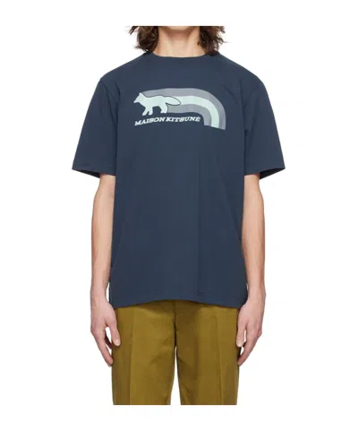 Maison Kitsuné Flash Fox Printed T-shirt In Blue