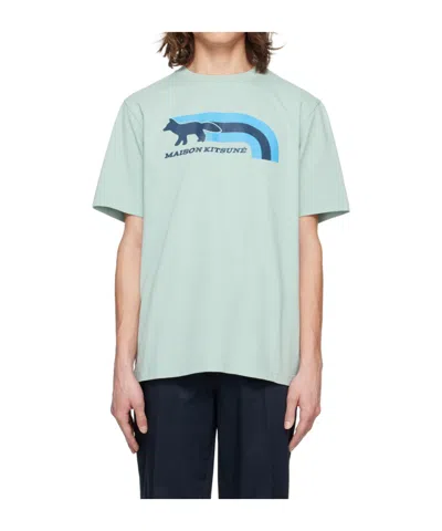 Maison Kitsuné Green Flash Fox T-shirt In P417 Seafoam Blue