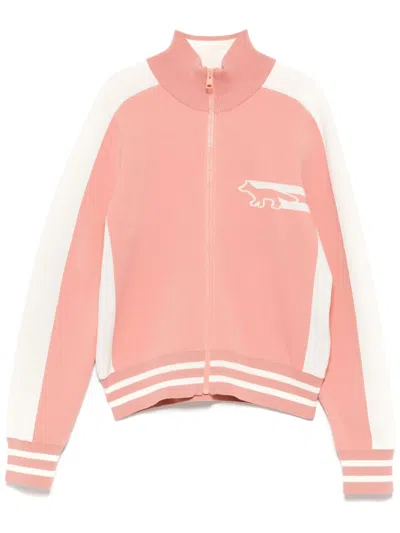 Maison Kitsuné Flash Fox Zipped Cardigan In Pink