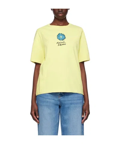 Maison Kitsuné Floating Flower Cotton T-shirt In Yellow