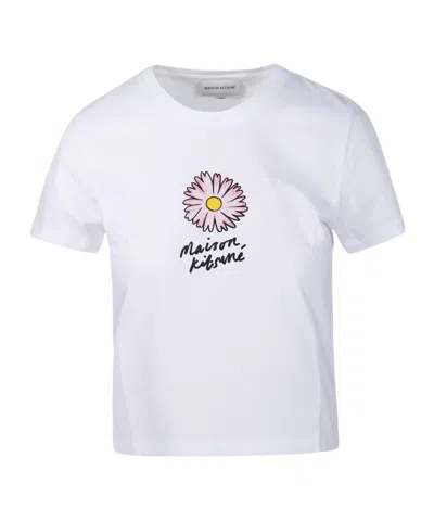 Maison Kitsuné Floating Flower-print Cotton T-shirt In White