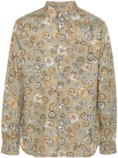 Maison Kitsuné Floral-print Cotton Shirt In Grün
