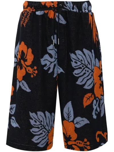 Maison Kitsuné Floral-print Cotton Shorts In Blue