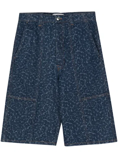 Maison Kitsuné Floral-print Denim Shorts In Blue