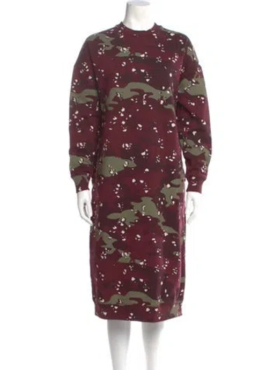 Pre-owned Maison Kitsuné Floral Print Midi Length Dress W/ Tags In Burgundy