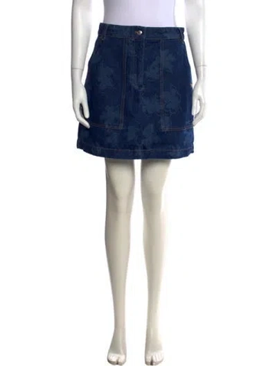 Pre-owned Maison Kitsuné Floral Print Mini Skirt In Blue