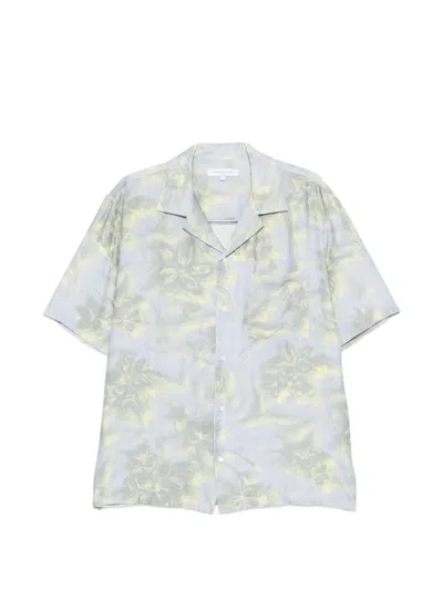 Maison Kitsuné Azure Floral Print Cotton Camp Shirt In Blue