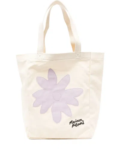 Maison Kitsuné Flower-detail Shoulder Bag In Neutral