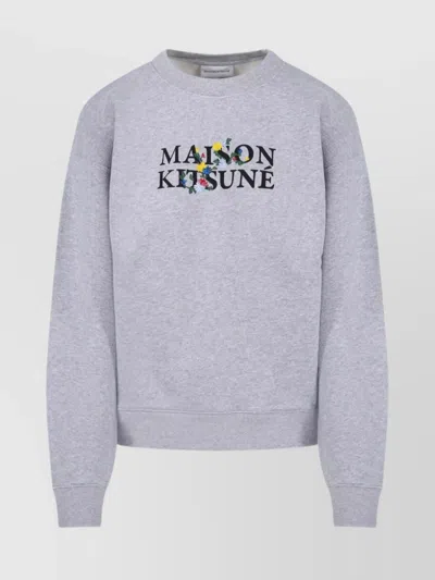 Maison Kitsuné Logo Printed Crewneck Sweatshirt In Light Grey Melange