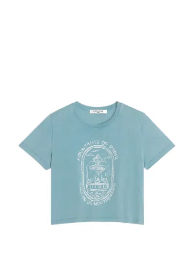 Maison Kitsuné Fountain-stamp Faded Baby T-shirt In Blue
