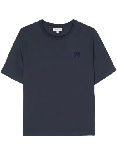 Maison Kitsuné Fox-appliqué Cotton T-shirt In Blue