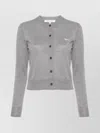 Maison Kitsuné Cropped Wool Cardigan With Ribbed Cuffs And Hem In Blue