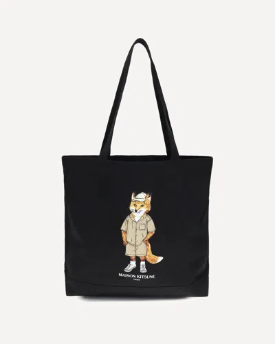 Maison Kitsuné Fox Canvas Tote Bag In Black