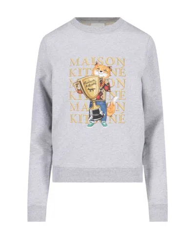 Maison Kitsuné "fox Champion" Crew Neck Sweatshirt In Grey