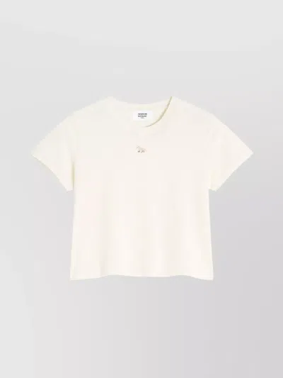 Maison Kitsuné Fox Cub Embroidered Crop T-shirt In Neutrals
