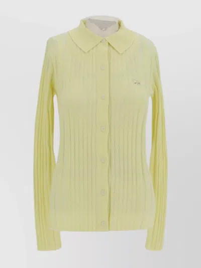 Maison Kitsuné Fox Cub Embroidered Knit Top In Yellow