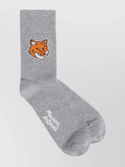 MAISON KITSUNÉ FOX DESIGN MID-CALF SOCKS WITH RIBBED CUFF