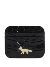 Maison Kitsuné Fox-detail Reptile-effect Card Holder In Black