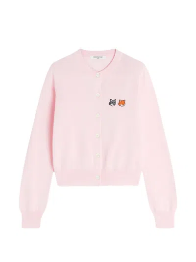 Maison Kitsuné Double Fox Head Regular Cardigan In Pink