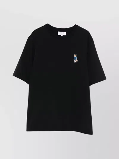 MAISON KITSUNÉ FOX EMBROIDERED COTTON CREW NECK T-SHIRT