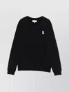 Maison Kitsuné Fox Embroidered Cotton Sweatshirt With Crew Neck In Black