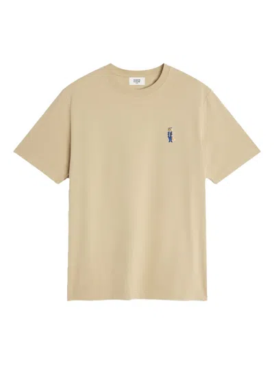 Maison Kitsuné Fox-embroidered Cotton T-shirt In Gold