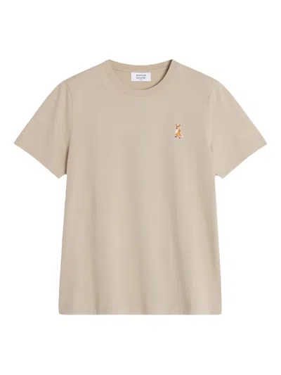 Maison Kitsuné Fox-embroidered Cotton T-shirt In Neutral