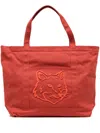 Maison Kitsuné Fox-embroidered Cotton Tote Bag In Red
