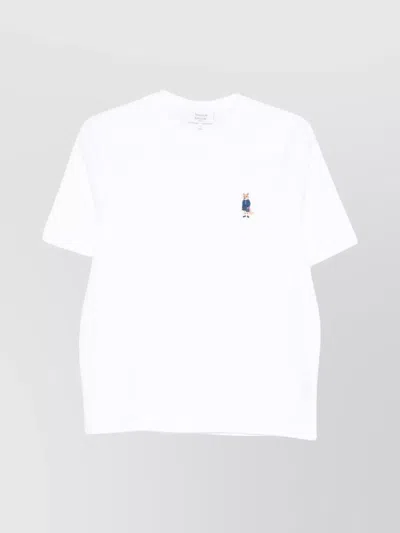 MAISON KITSUNÉ FOX EMBROIDERED CREW NECK COTTON T-SHIRT