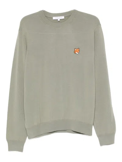 Maison Kitsuné Fox-embroidered Crew-neck Sweater In Green