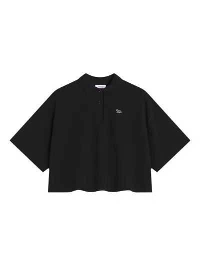 Maison Kitsuné Fox-embroidered Cropped Polo Shirt In Black