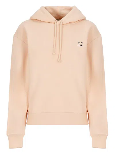 Maison Kitsuné Fox Embroidered Drawstring Hoodie In Pink