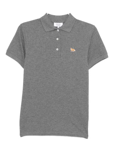 Maison Kitsuné Fox-embroidered Polo Shirt In Gray