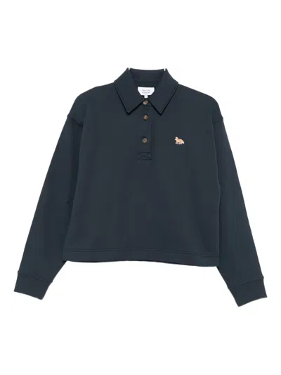 Maison Kitsuné Fox-embroidered Polo Top In Blue