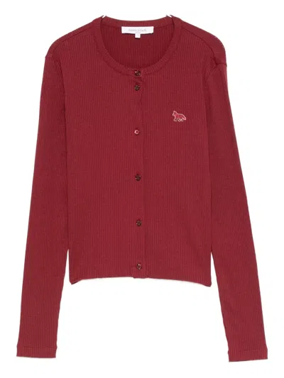Maison Kitsuné Fox-embroidered Ribbed Cardigan In Red