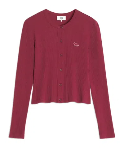 Maison Kitsuné Fox-embroidered Ribbed Cardigan In Red