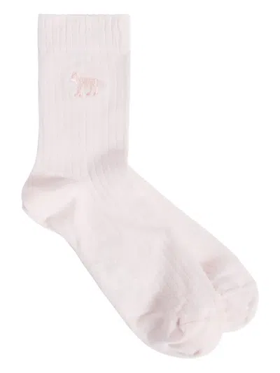 Maison Kitsuné Fox-embroidered Ribbed Socks In Neutral