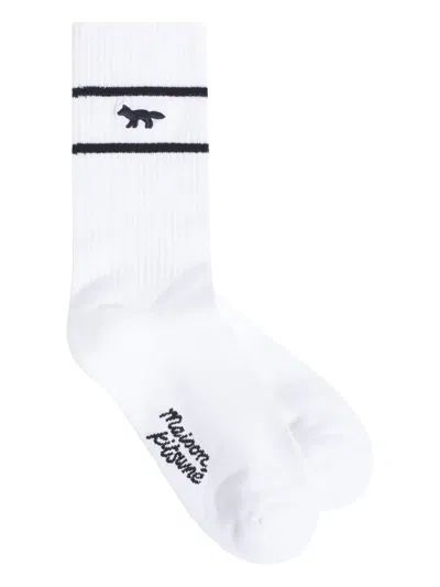 Maison Kitsuné Fox-embroidered Striped Socks In White